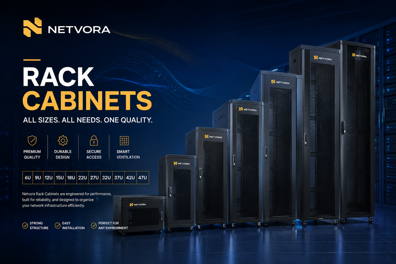 NETVORA Rack Cabinets — All Sizes. All Needs. One Quality.