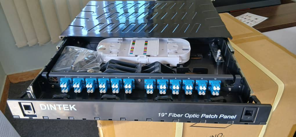 DINTEK 24 Port 1U LC/UPC Sliding Patch Panel & Plastic Enclosure (LC/UPC-Duplex)