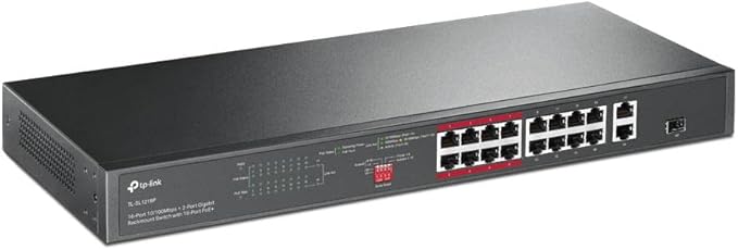 TP-Link 16-Port 10/100Mbps + 2-Port Gigabit Rackmount Switch with 16-Port PoE+