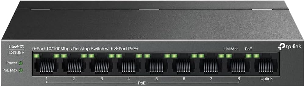 TP-Link  9-Port 10/100 Mbps Desktop Switch with 8-Port PoE+