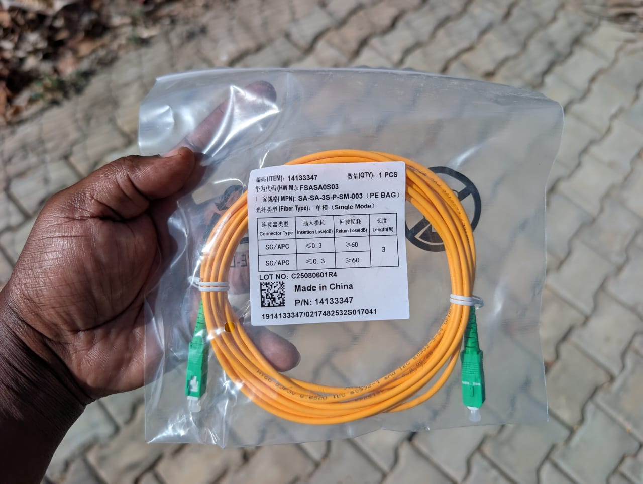 SC/APC to SC/APC Single Mode Fiber Optic Patch Cord – 3m - Image 3